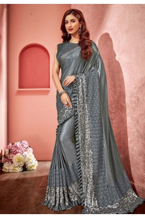 Gray lycra festival wear saree  10802